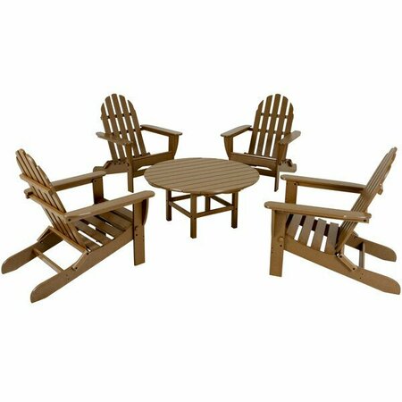 POLYWOOD Classic 5-Piece Teak Patio Set with 4 Folding Adirondack Chairs 633PWS1191TE